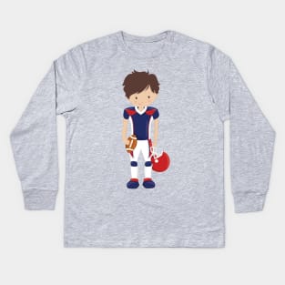 Rugby, American Football, Cute Boy, Brown Hair Kids Long Sleeve T-Shirt